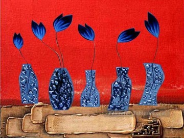 Création originale chez Toperfect œuvres - fleurs bleues décoration murale originale